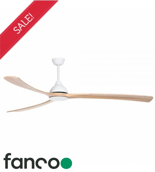 Fanco Sanctuary 3 Blade 86" DC Ceiling Fan with Remote Control in White with Natural Blades